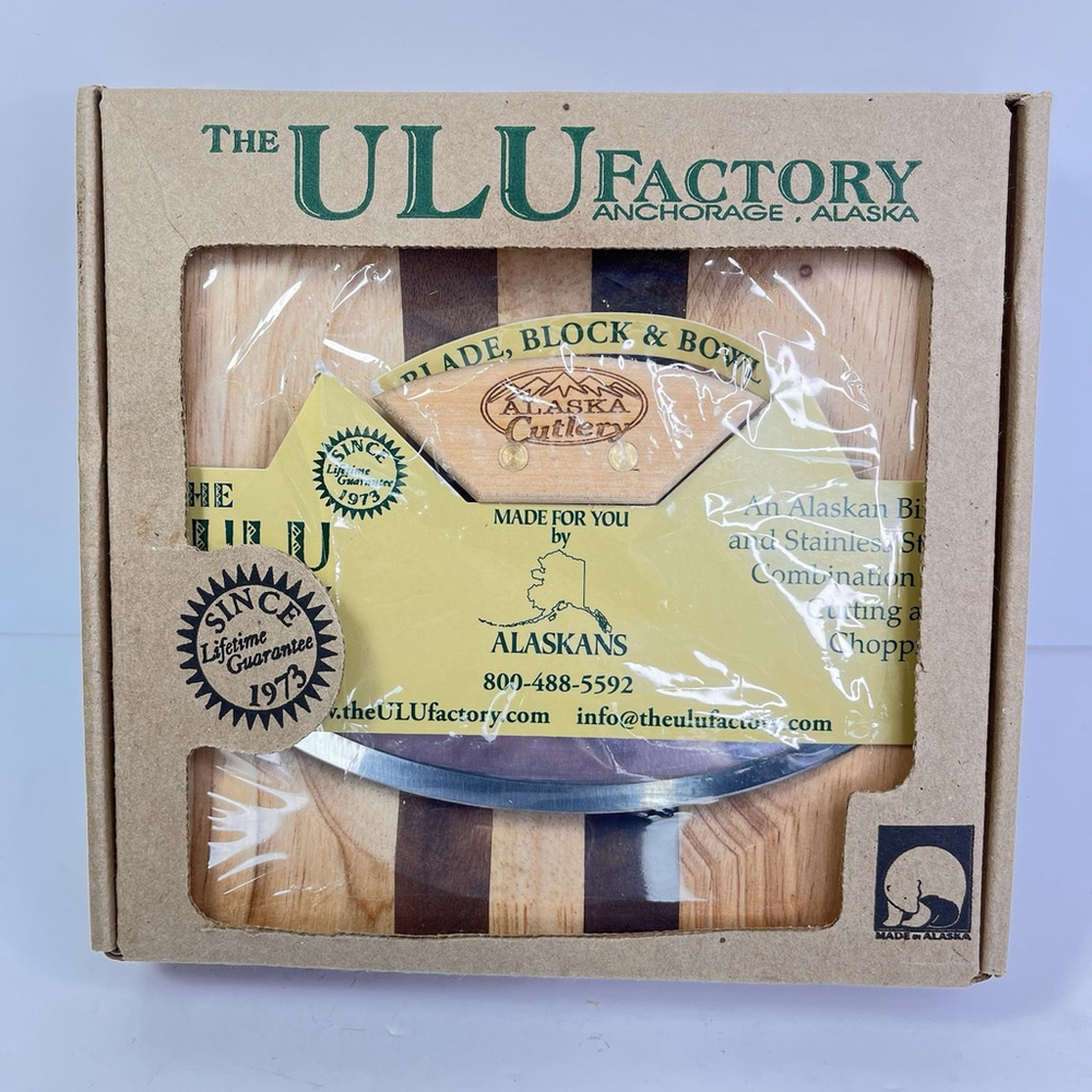 The ULU Factory Medium Chopping Bowl W/ Ulu Knife Alaskan Birch USA * Read